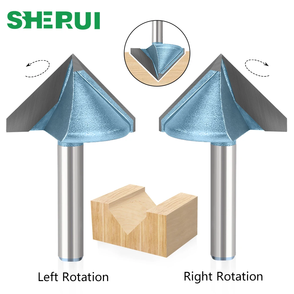 V Groove Template Router Bit, Esquerda e Direita, 6 1, 4Shank, 90 graus
