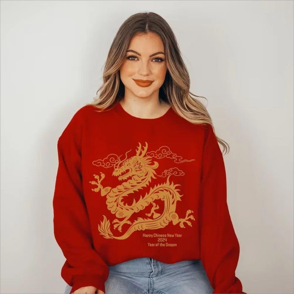 

Chinese New Year 2024 Shirt Year of the Dragon Sweatshirt Astrology Chinese Style Lunar Zodiac Dragon Aesthetic Comfort Pullover