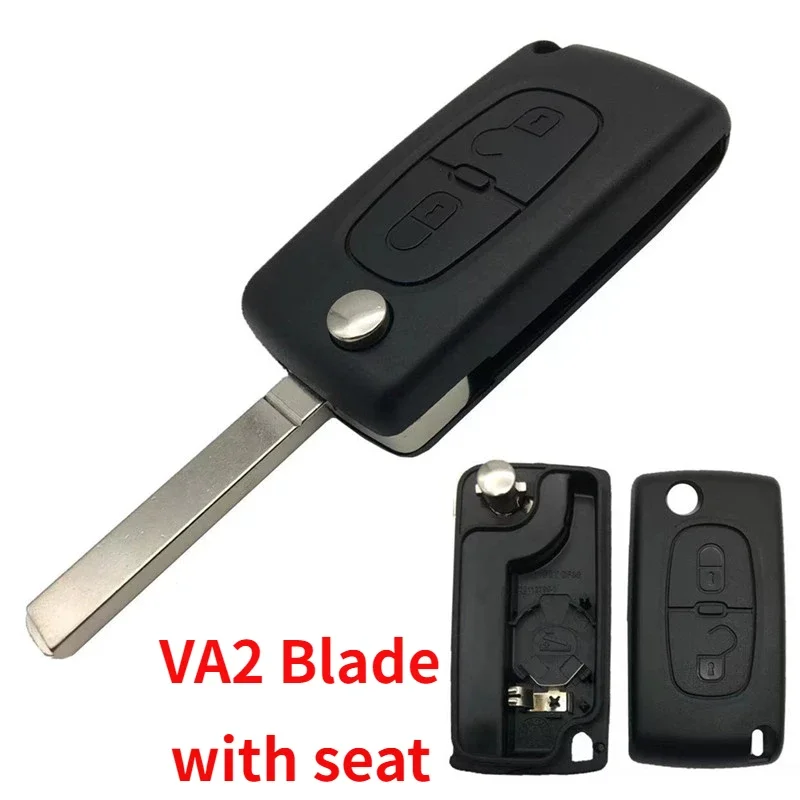 

2 Buttons Flip Folding Key Case Blank Shell For Peugeot 107 207 307 307S 308 407 607 with Battery Holder