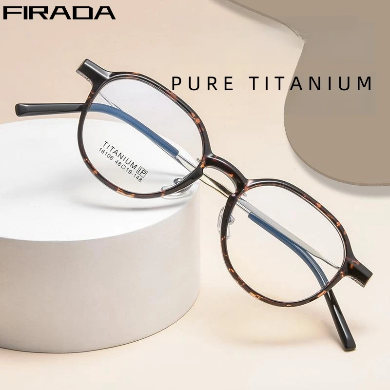 FIRADA New Fashion Round Eyeglasses 2023 Vintage Luxury Titanium Eyewear Round Prescription Glasses Frame For Men Women 16106X