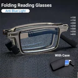 Portable Folding Reading Glasses Men Metal Round Square Anti Blue Light Eyewear Presbyopia Eyeglasses Frame Diopter +1.0 to +4.0