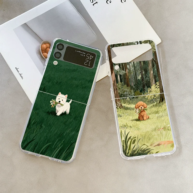 مضحك زهرة جميلة الكلب الكرتون نمط واضح قضية الهاتف لسامسونج غالاكسي Z فليب 7 فليب 6 4 3 غطاء قابل للطي ل Z Flip7 Flip5 #1