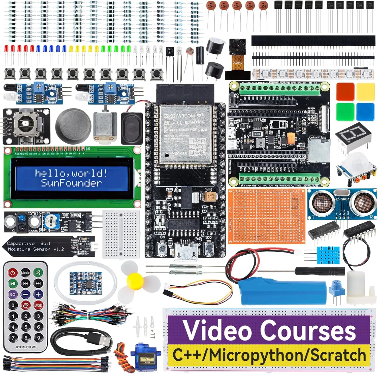 

Starter Kit SunFounder ESP32 Ultimate (совместимость с Arduino), Python C Scratch, видеокурсы, IoT для начинающих инженеров