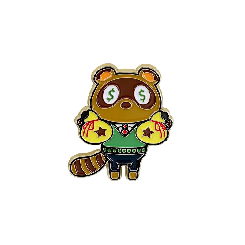 الحيوان معبر شارة لعبة شخصية بروش لطيف الكرتون الراكون القط المينا دبوس الإبداعية الأزياء طوق مجوهرات لعبة لاعب هدية