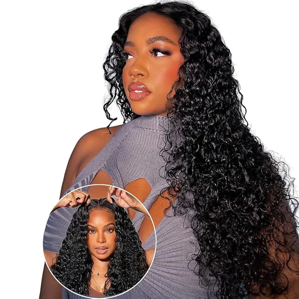 Glueless Wig Human Hair Ready To Wear Water Wave Human Hair Wigs 6x4 Transparent Lace Wigs 100% Brazilian Raw Human Hair Wigs