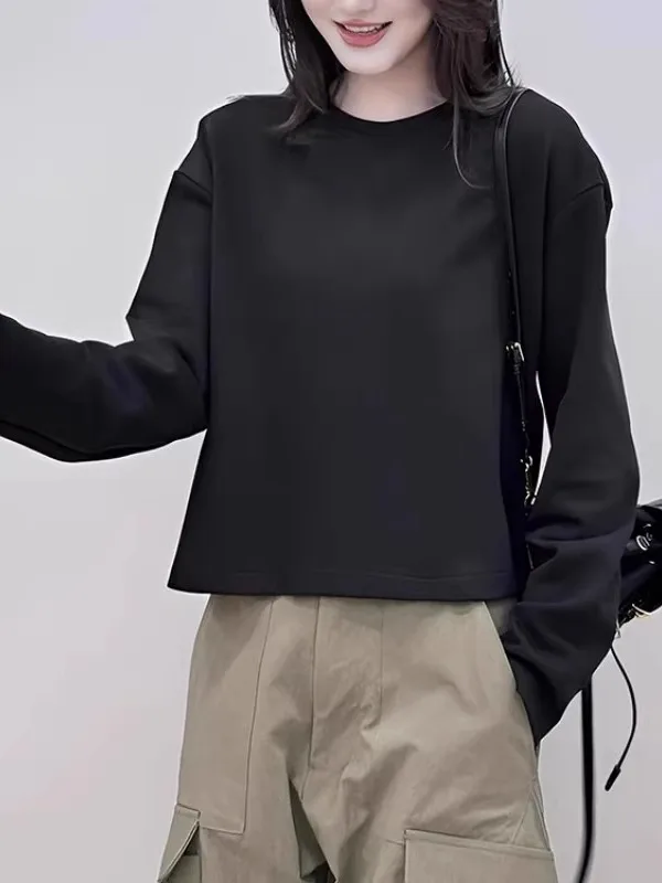 

Женская футболка-свитшот больших размеров с круглым вырезом и длинным рукавом, весенняя, свободного кроя, утягивающая, базовый слой, топ