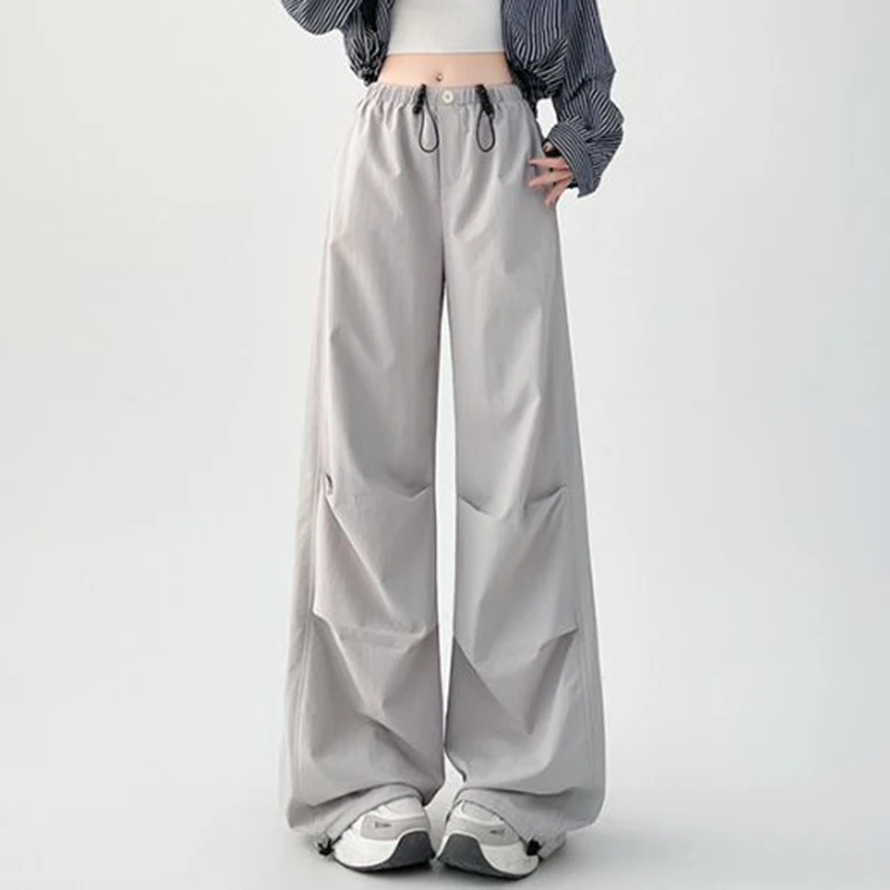 กางเกงขายาวทรงตรงสไตล์คลาสสิกสำหรับผู้หญิง เอวสูง ทรงหลวม สีพื้น ขายดี กางเกงคาร์โก้ลำลองสำหรับผู้หญิง