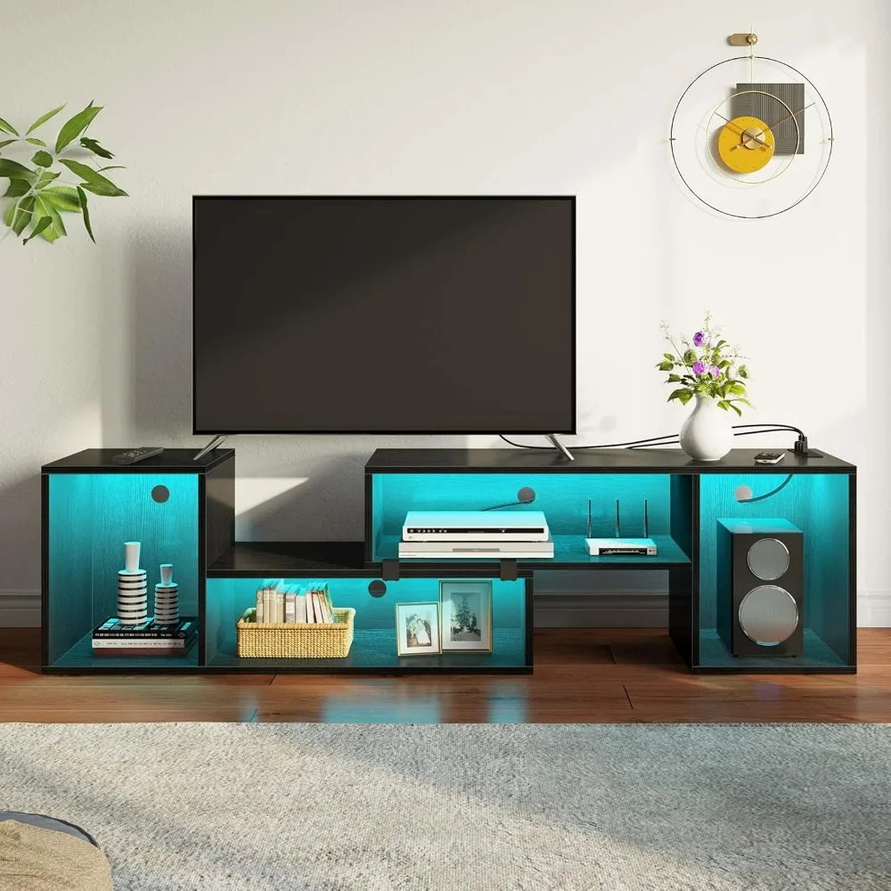 

TV Stand, with LED Strip & Power Outlets, Modern Entertainment Center for TVs, Gaming Media 2 Pieces Console Cabinet