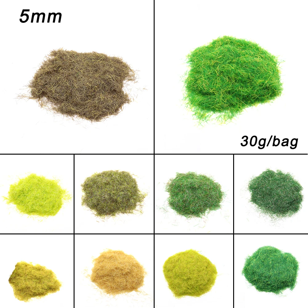 30g/bag 5mm Static Grass Tuft Model  DIY Terrain Flocking Nylon Lawn Powder Miniature Scene Railway Layout Landscape for Diorama