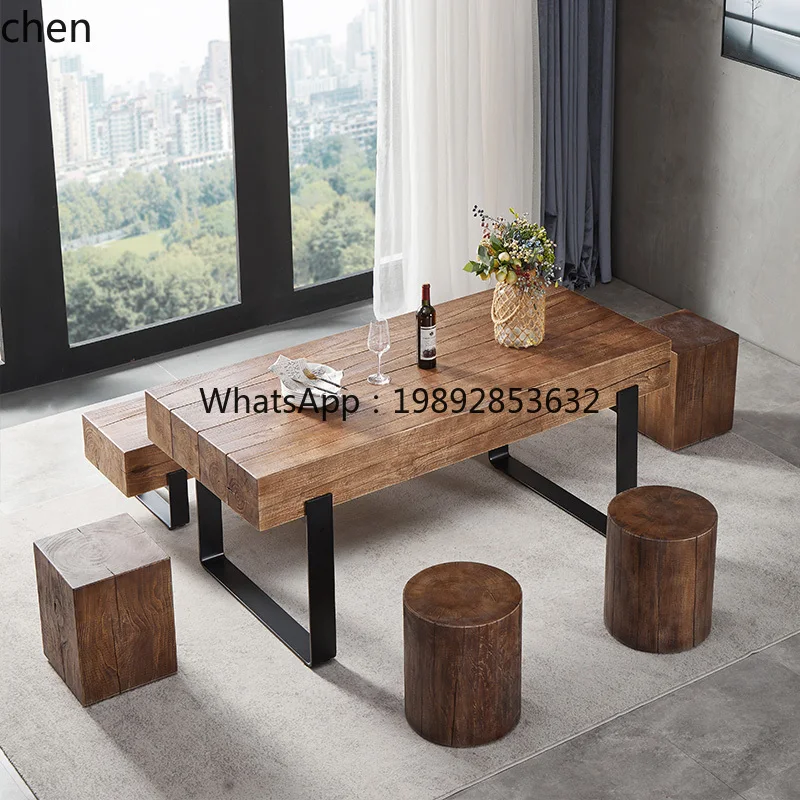 ZML log dining table and chairs bench stool stake desk hotel reception table retro pier catering