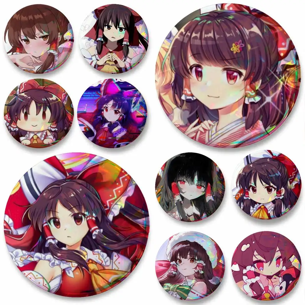 Anime R-Reimu Hakurei Badge Tinplate Meme Round Brooch For Hat Bag Creative Lapel Jewelry Accessories Gifts