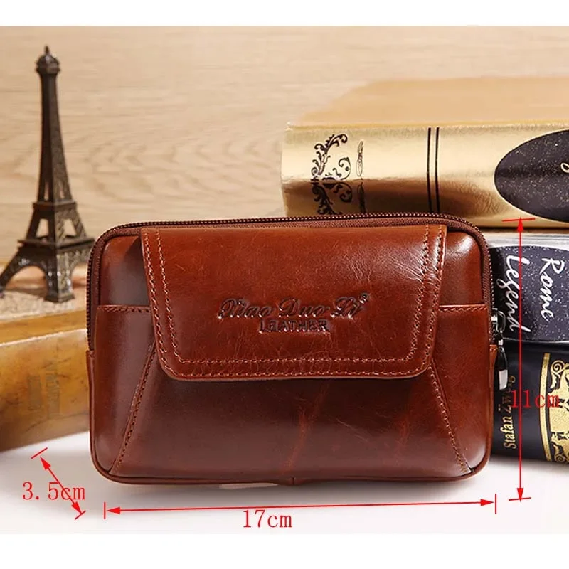 High Quality Genuine Leather Vintage Men Hip Bum Belt Purse Fanny Pack Waist Bag Pouch Cell Mobile Phone Pocket Cigarette Case