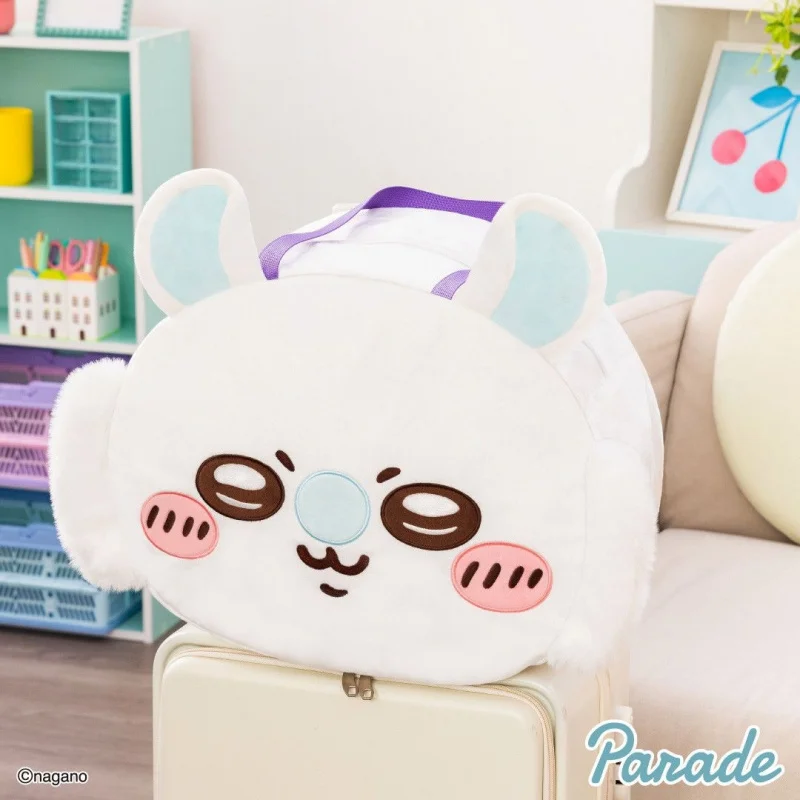 Chiikawa Kawaii Cartoon Big Face Reisetasche, niedliches Anime-Design, weicher Stoff, großes Fassungsvermögen für die tägliche Reiseaufbewahrung, authentisches Zubehör