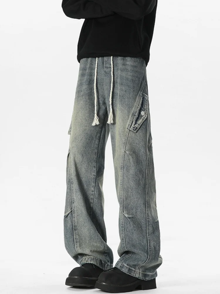 

Мужские джинсы American Sle Workwear: модные брюки с плиссировкой, прямые и широкие штанины, слегка расклешенные, для весны и осени