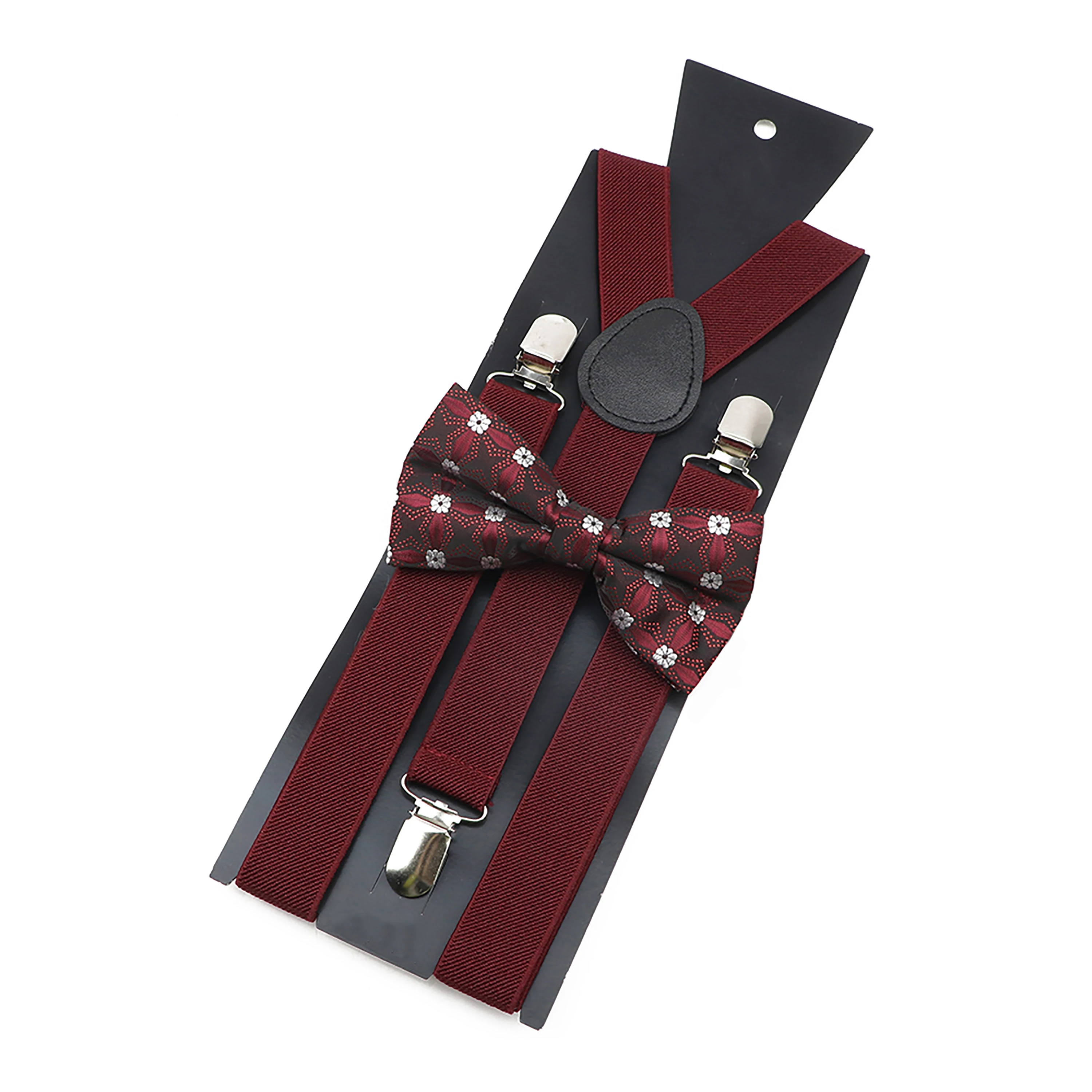 Solid Color Elastic Leather Suspenders Polyeater Bowtie Set Red Black Fashion Strap For Wedding Party Daily Wear Shirt Accessory