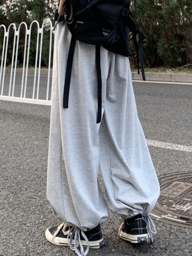 Pantalon bandage esthétique Y2K pour femme, streetwear décontracté, monochromatique, taille haute, pantalon de survêtement avec poche, Harajuku Grunge, printemps, vintage, fjge