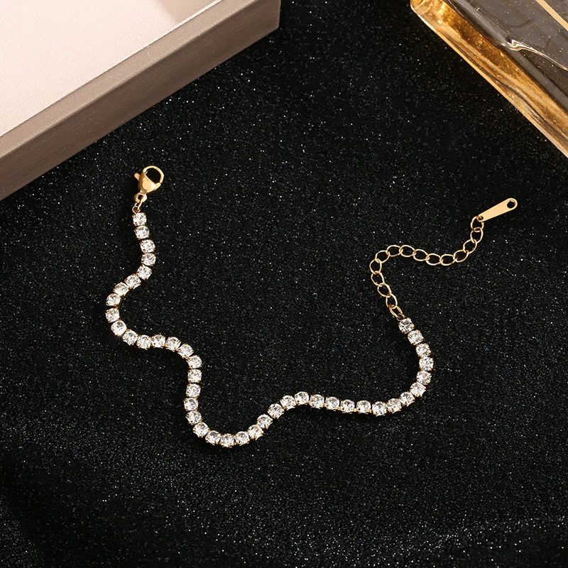 Stainless Steel Shiny Clear Zircon Bracelet For Women Gold Color Non-fading Exquisite Bangles Party Jewelry Gifts 2024 New