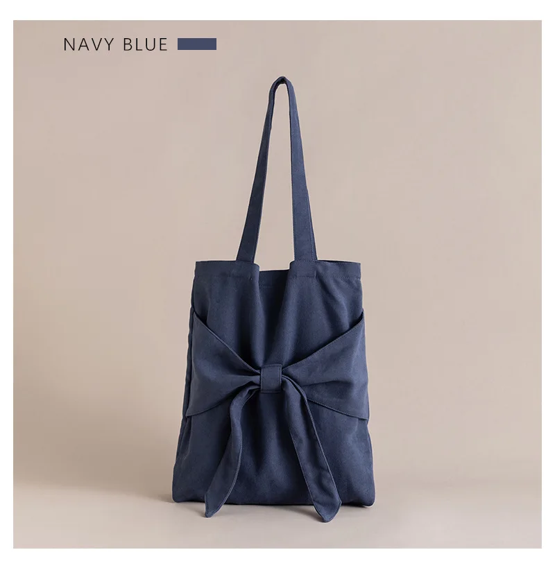 Elegant Large Bowknot Shoulder Bags for Women Casual All-match Large-capacity Japanese Style Canvas Handbag Office Lady