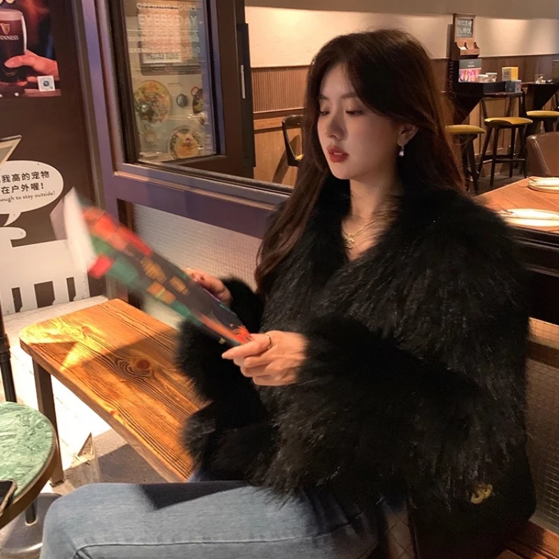 معطف فرو الراكون منسوج حقيقي بالكامل على الوجهين من YOLANFAIRY سترة نسائية شتوية فاخرة شبابية قصيرة من فراء الراكون للسيدات 2025 #3