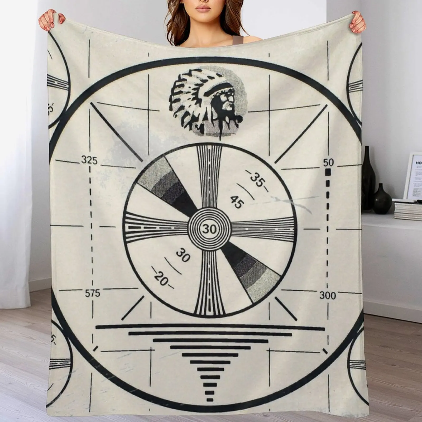Retro TV Monoscope Test Pattern Throw Blanket Cozy Napping Blanket Gift for Mom Dad