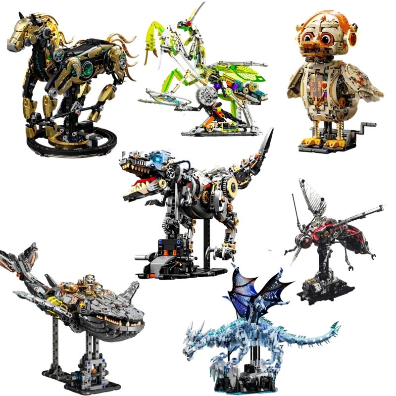 

Mechanical Duck Building Set Shark Mantis Dinosaur Horse Building Blocks With LED Light, DIY Construction Toy Learning for Aduls