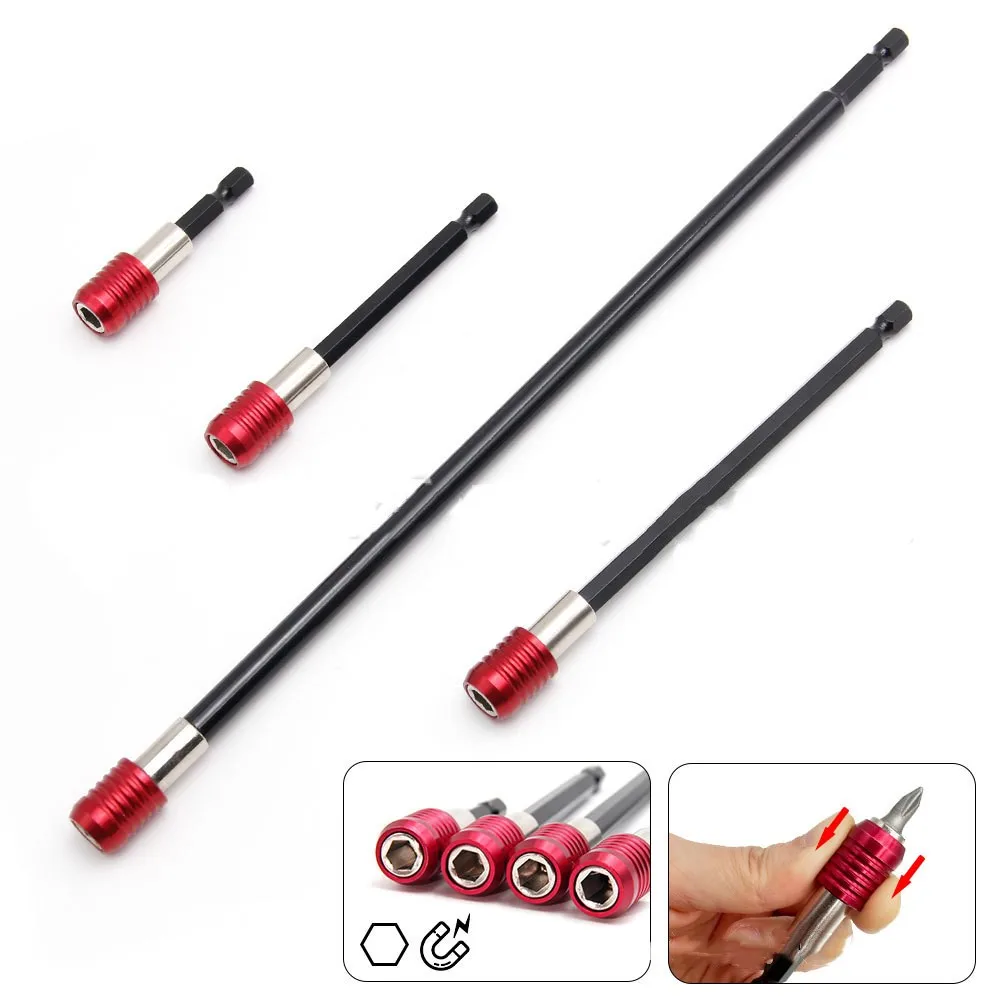 3/4pcs 60/100/150/300mm Quick Release  Magnetic Extra Locking Socket Extension Bar Rod Set Kits 1/4 Inch Hex Shank Holder Drill