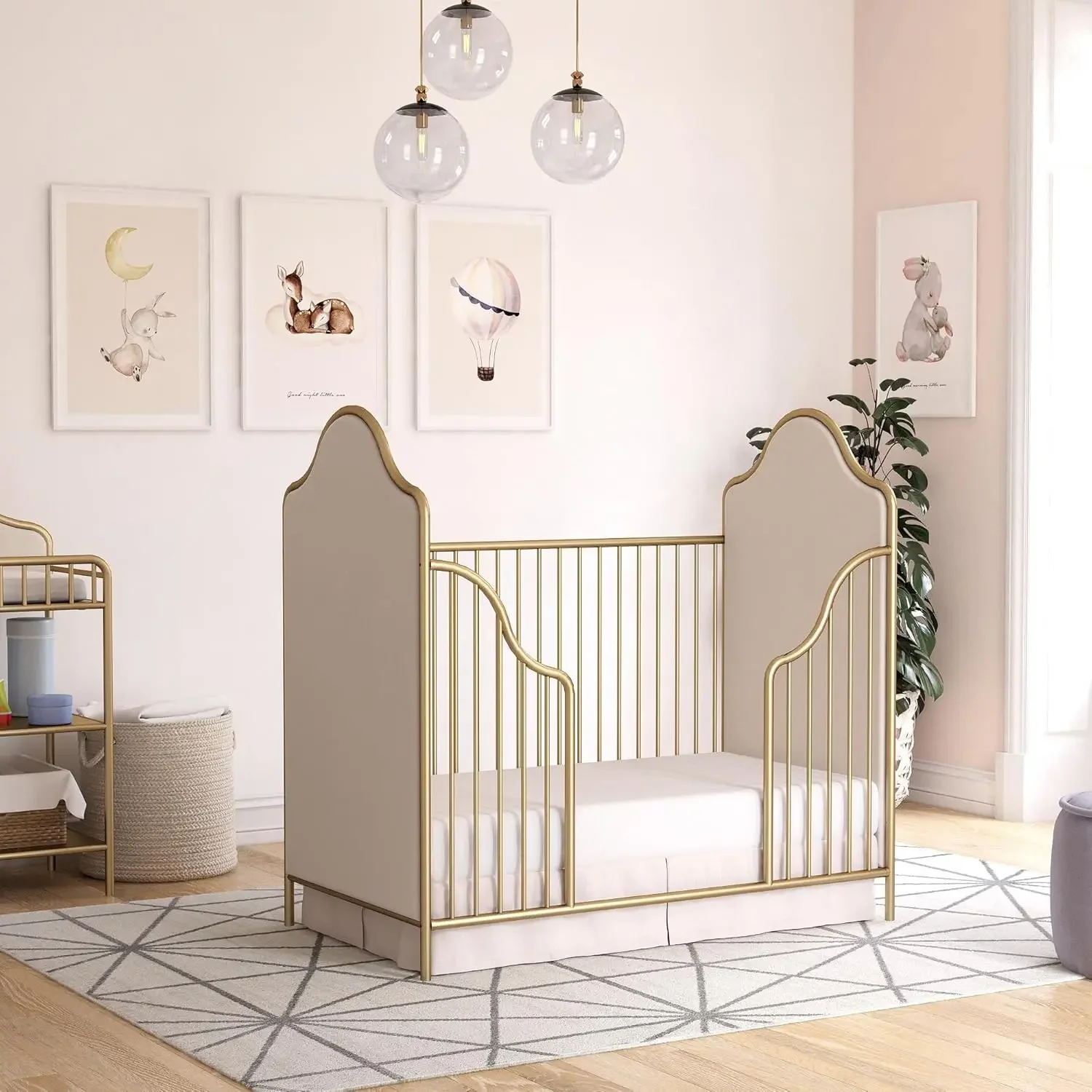 Little Seeds Piper Upholstered Metal Crib, Gold