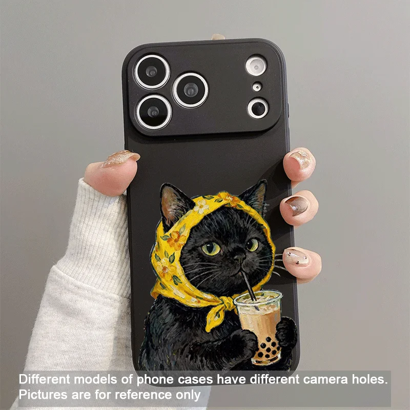 Funny Cartoon Animal Cat Couple Printed Phone Case for iPhone 17 Pro Max 16 15 14 13 12 11 Mini X XR XS MAX 7 8 Plus Soft Cover view 3