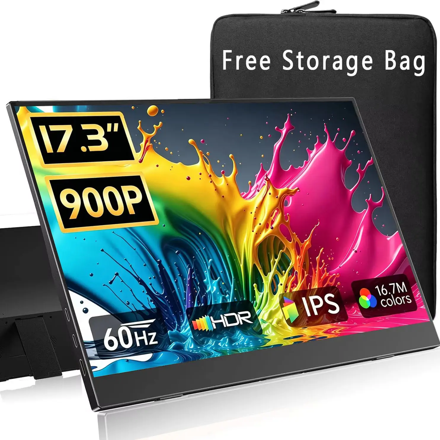 AHXJKA 17.3 Inch Portable Monitors 1600*900P HD 72%sRGB IPS With Type-C Mini HDMI For Laptop Phone PS4/5 XBox Mac TV PC Switch