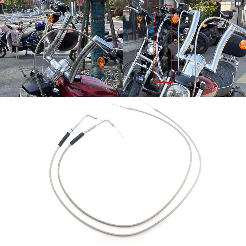 1 пара стальных тросов газа длиной 130 см, совместимых с мотоциклами Harley FLH FLST FLT FXD FXST 1996-2010, запчасти для мотоциклов