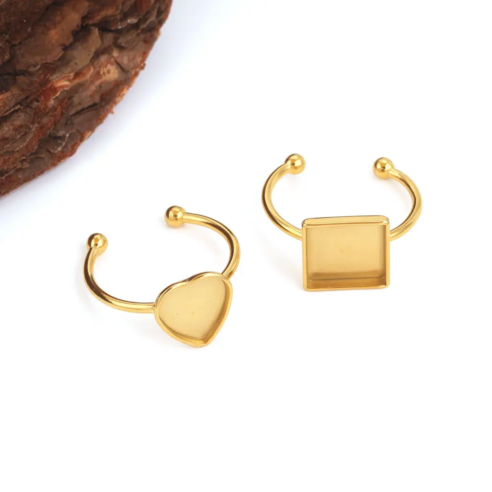 10 Stück verstellbare offene Ringfassungen aus Edelstahl, leere Basis, Lünette, Cabochons, Ringe für Schmuckherstellung, DIY-Fingerring, blanko – Detail 9