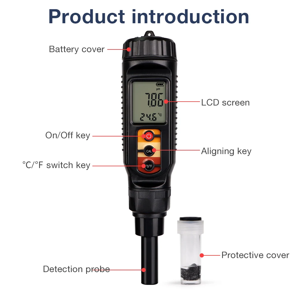 PH Meter Flat Probe ATC 0.00-14.00 Soil PH Tester Food PH Meter Water Temp Acidity Tester for Dough Fruit Cheese Meat Bread