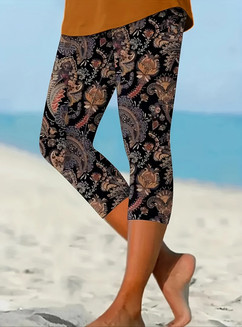 European and American Fashion Printed Tight-Fitting Leggings Suitable for Vacation/Commuting/Light Exercise/Home Use (Economical and Durable)