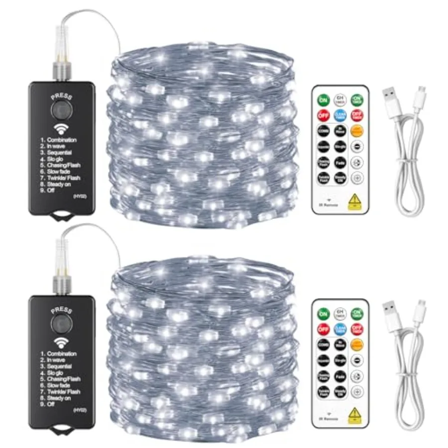 

Rechargeable Fairy Lights with Remote, 2 Pack 33Feet 100LED Twinkle Lights with DIY Timer and Light Sensor, Waterproof Outdoor