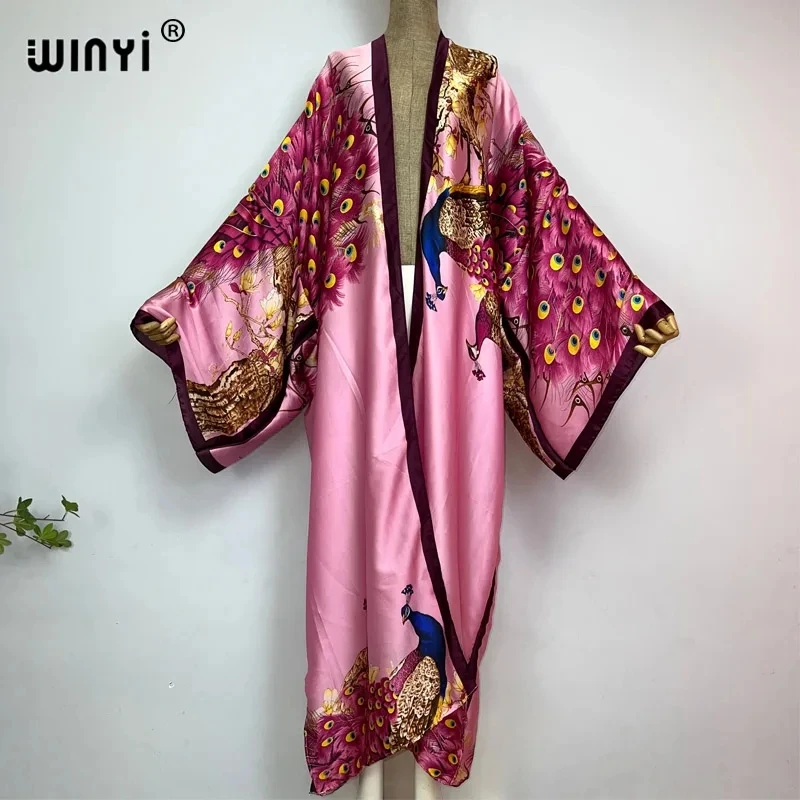 WINYI 2024 Zomer Vrouwen Vest steek Cocktail sexy Boho Maxi Afrikaanse Vakantie Batwing Mouw Zijde gevoel Gewaad kimono kaftan