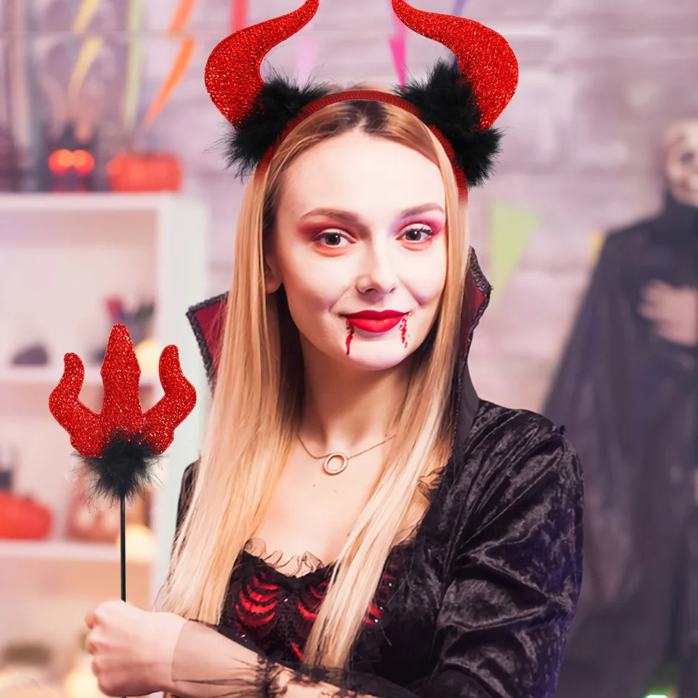 

1Set Devil Costume Set Universal Horn Headband and Fork Prop Halloween Cosplay Party Accessories for Role Playing