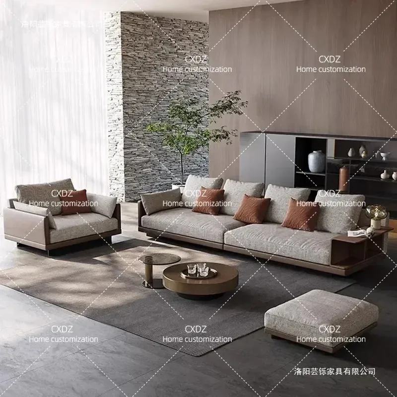 Italian Minimalist Cotton Linen Fabric Sofa Modern Simple Straight Row 3 Seater Couch for Living Room Small Apartment