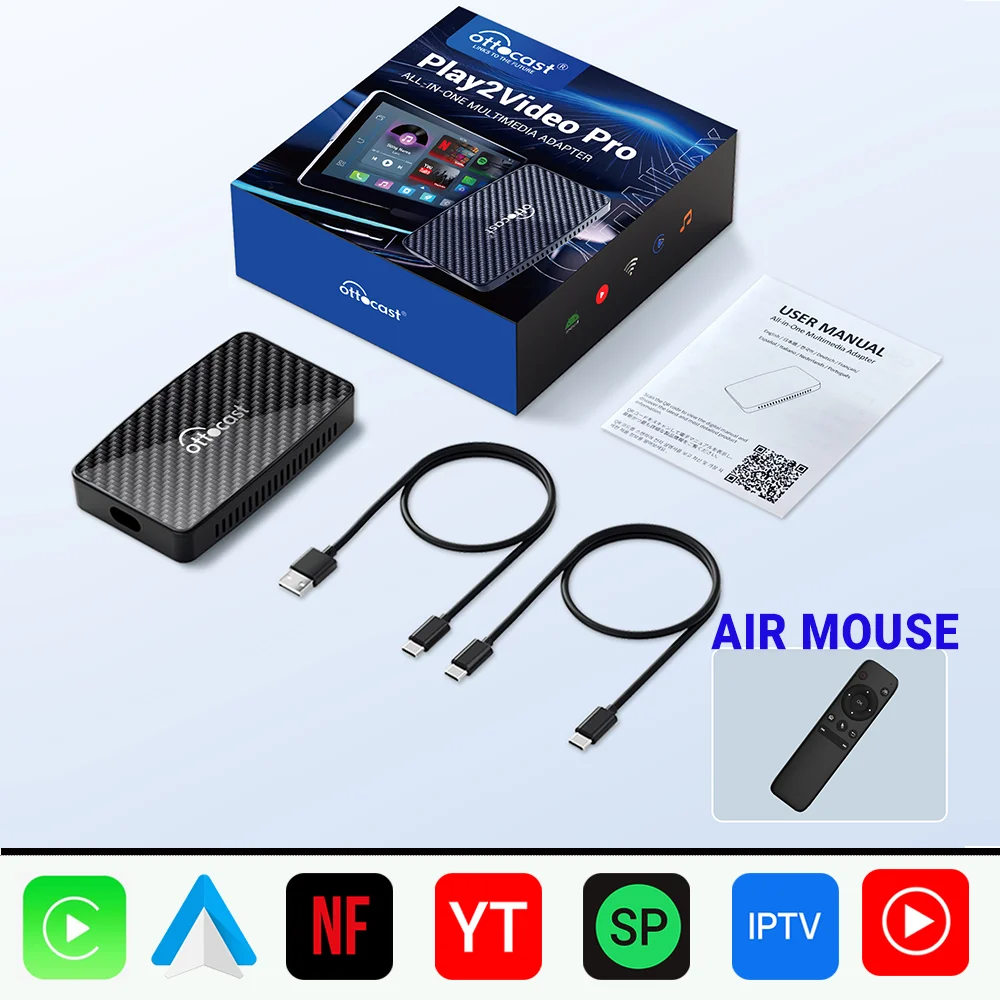 OTTOCAST Play2Video Wireless Android Auto CarPlay Adapter for