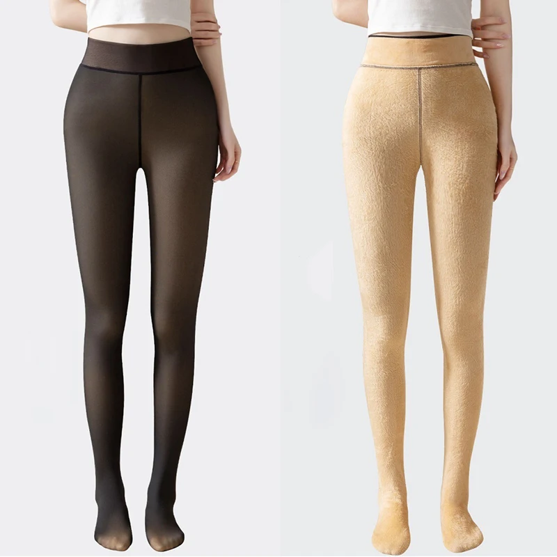 Solid Thicken Stockings Fleece Winter Warm Tights Translucent Slim Pantyhose High Elastic Velvet Pantyhose High Waist Leggings