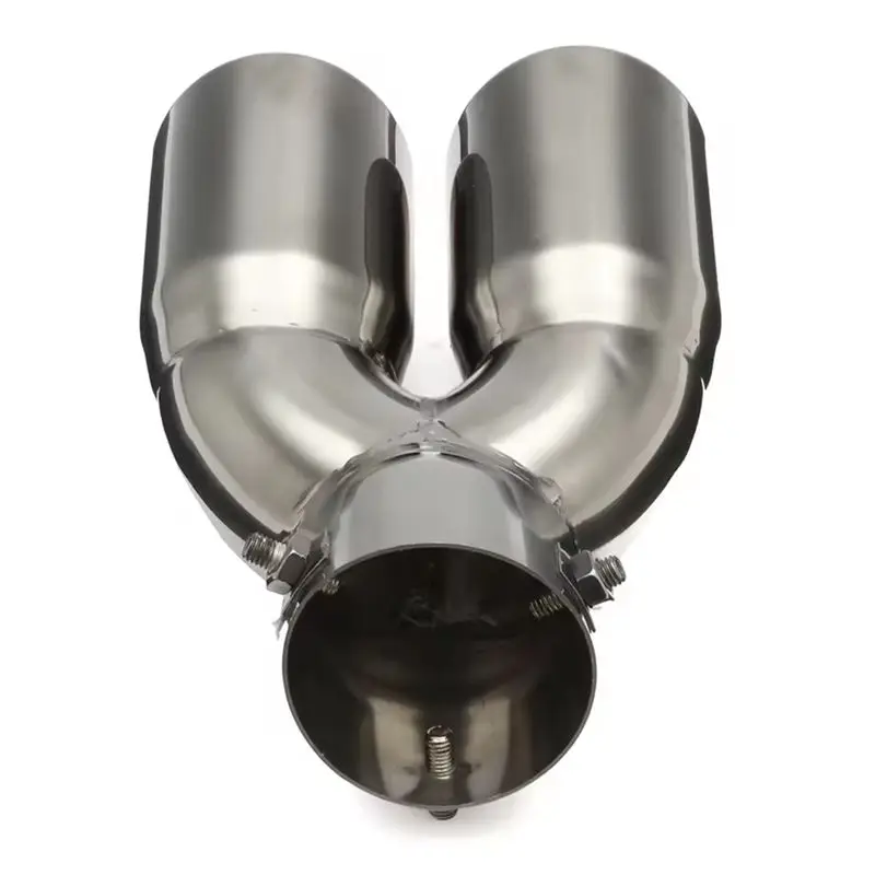 Universal 76Mm Stainless Steel Y-Type Double Outlet Car Exhaust Muffler Tip Chrome Round Exhaust Pipe Car Tail Rear