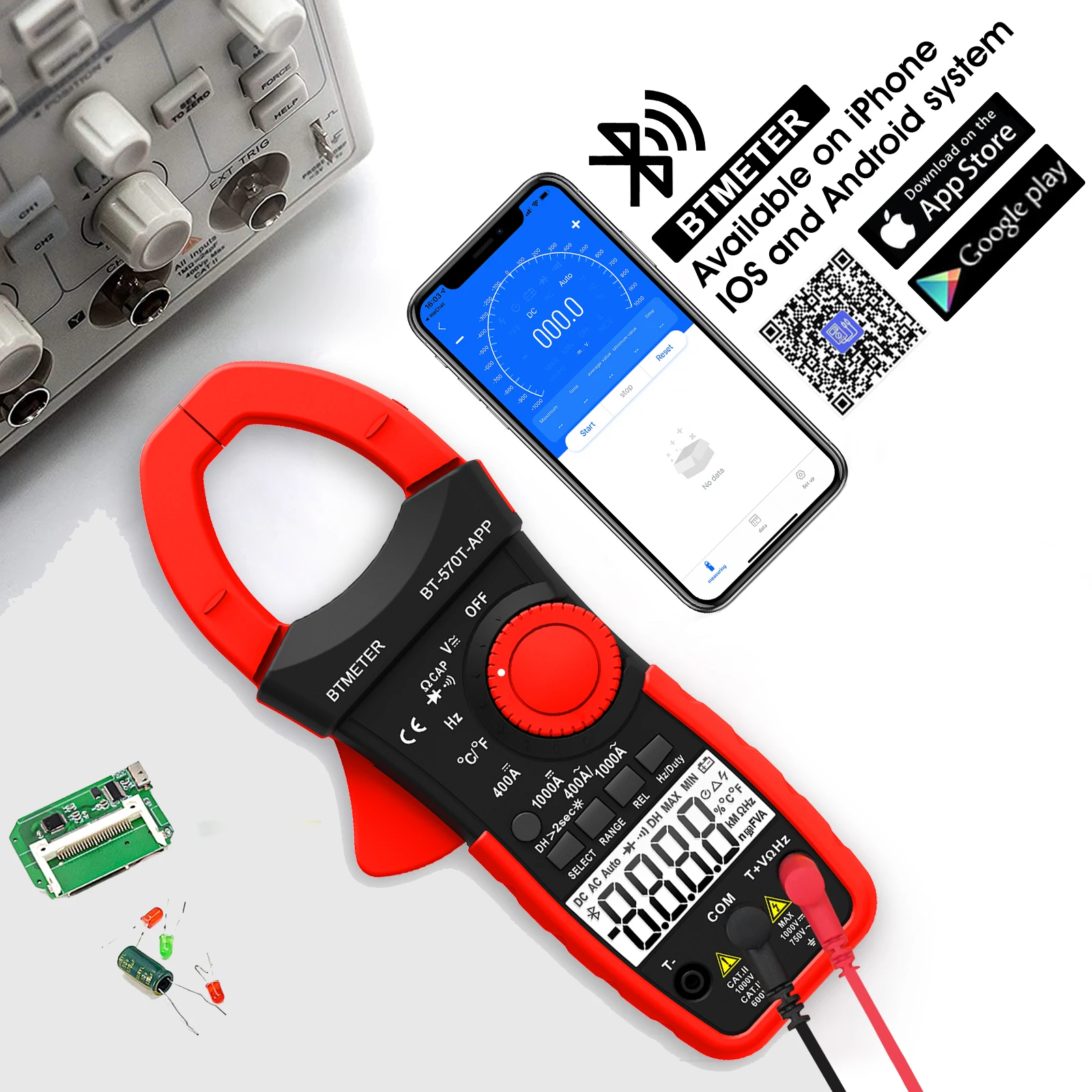 

4000 counts auto range intelligent digital AC/DC clamp multimeter connect to mobile phone withAPP function Backlight BT-570T-APP