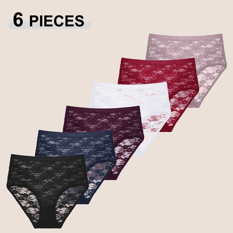 6 Teile/satz frauen Nahtlose Hohe Taille Hohl Höschen Sexy Spitze Floral Perspektive Unterwäsche Weibliche Weiche Transparent Sexy Dessous
