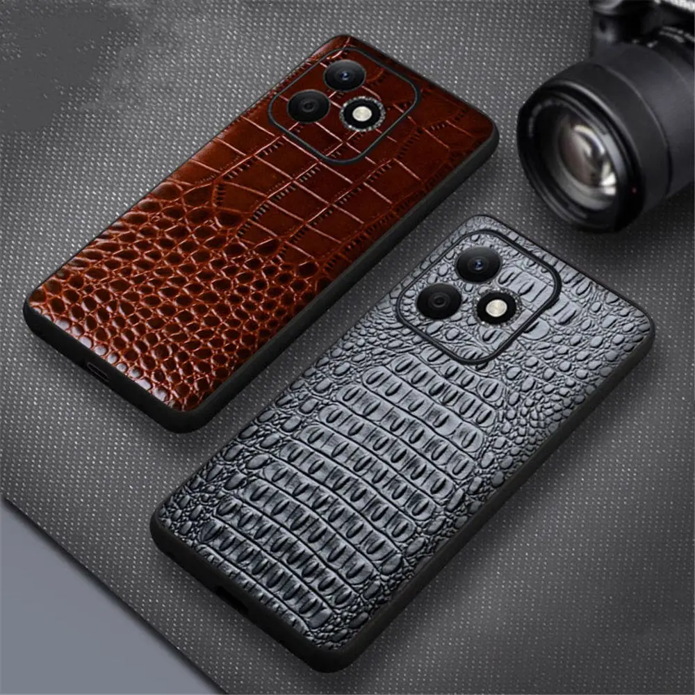 Genuine Cowhide Leather Crocodile Case for Honor X60i Ostrich Business Back Cover
