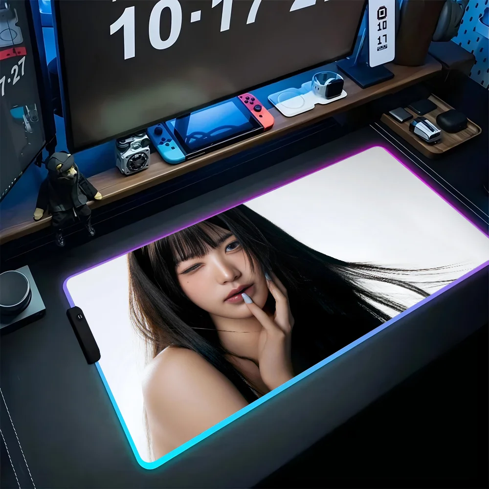 

K-kpop Girl Jang Wonyoung Mousepad XXL RGB Gaming Mouse Pads HD Black Gamer Accessories Large LED