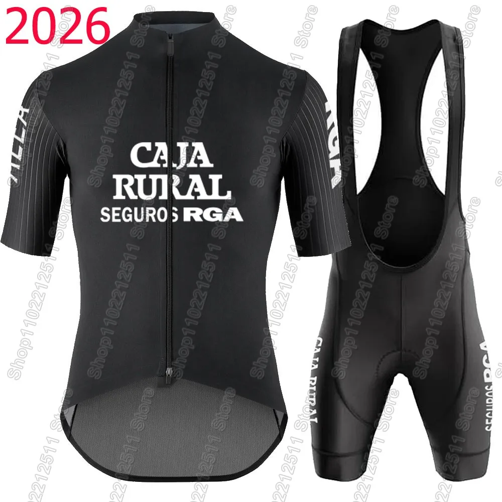 Conjunto de Ciclismo Black Caja Rural Team 2026 España, Ropa de Ciclismo, Camiseta de Ciclismo de Carretera, Pantalones Cortos con Tirantes, Ropa de Ciclismo MTB, Maillot