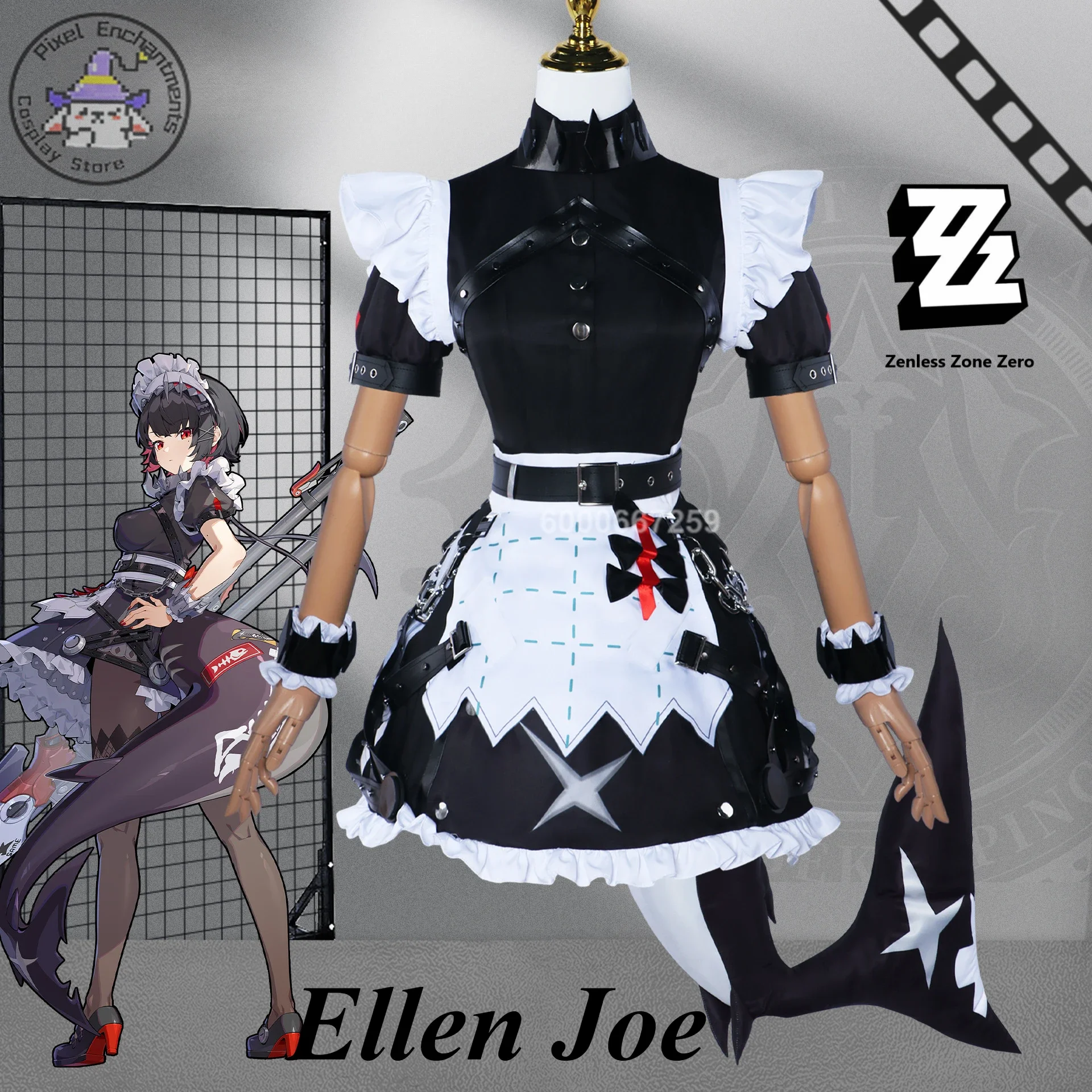 

Zenless Zone Zero Game Ellen Joe Cosplay Costume Anime Women Shark Maid Uniform Dress Tail Halloween Party Outfits for Girls