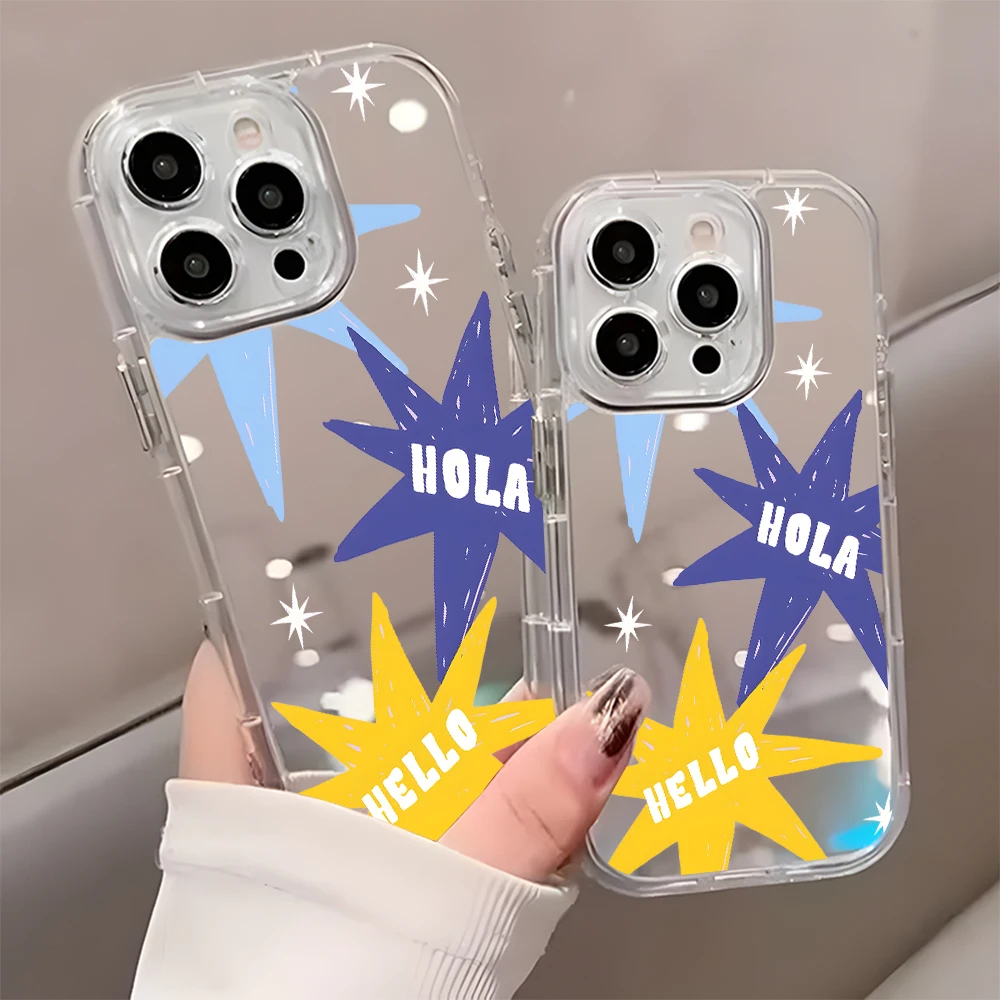 Doodle Yellow Blue Star Hello Phone Case For iPhone 15 13 12 11 14 17 16 Pro Max X XS XR 7 8 16 15 Plus 16 17 Pro Makeup Cover