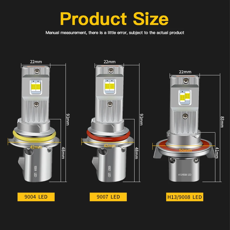 

2PCS 9008 H13 Car LED Headlight Bulbs 9007 HB5 Hi/Lo Beam 30000LM 120W 24Pcs/CSP 9004 HB1 Fanless Canbus White Turbo Headlamps