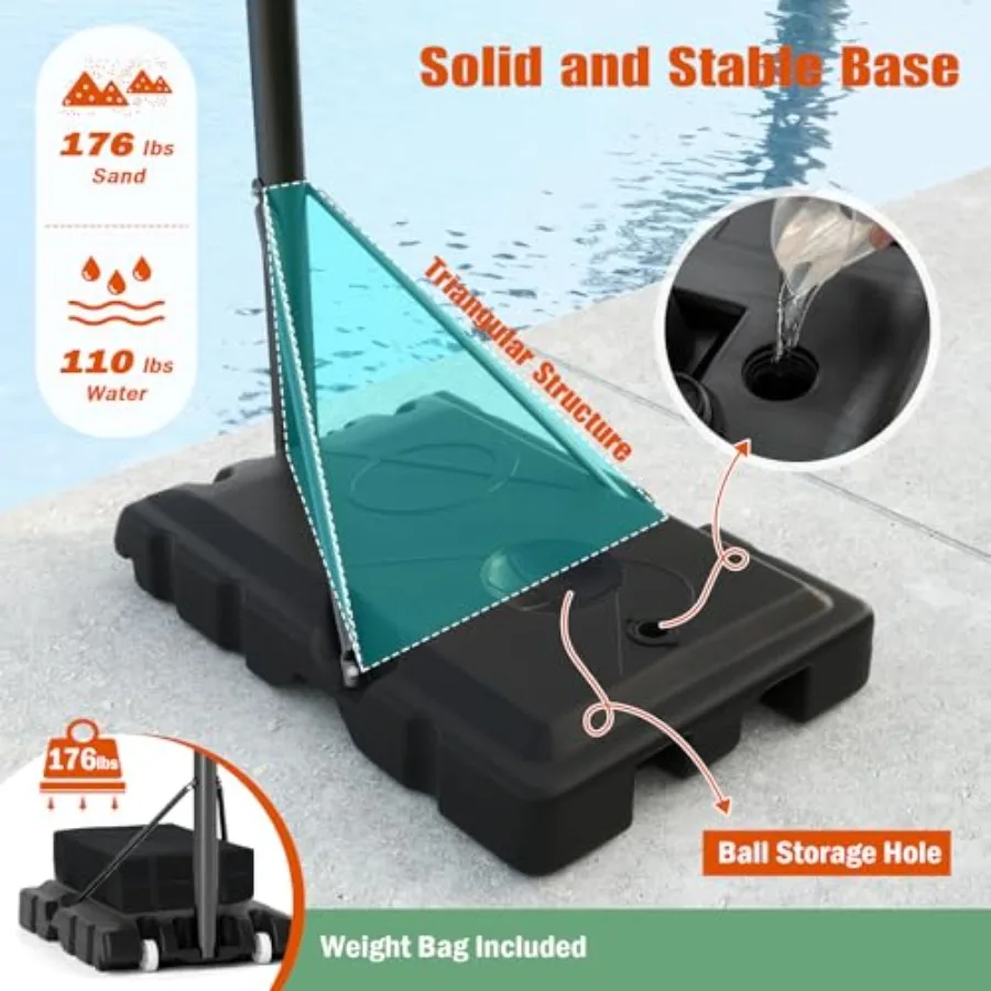 Portable Basketball Hoop Outdoor Height Adjustable Basketball Goal System for Adults with 44 Inch Shatterproof PC Backboard and