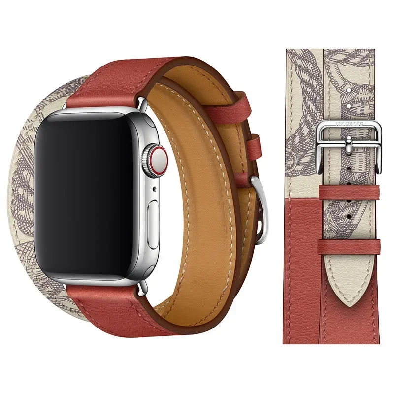 Leather Strap for Apple Watch Band 10 9 8 7 46mm 45mm  41mm Double Loop Comfort Bracelet Wristband for 6 5 4 SE 44mm 40mm 3 42mm